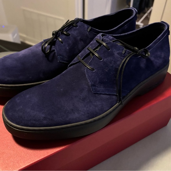 Salvatore Ferragamo Violet-Blue Suede Oxfords - Picture 1 of 7